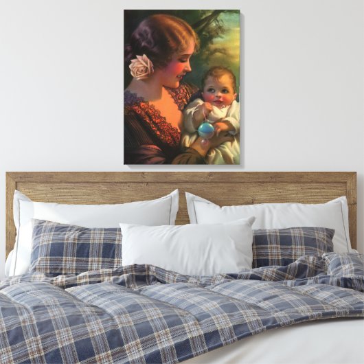 Moederdag portret, mama en Baby Canvas Afdruk (Insitu (Slaapkamer))