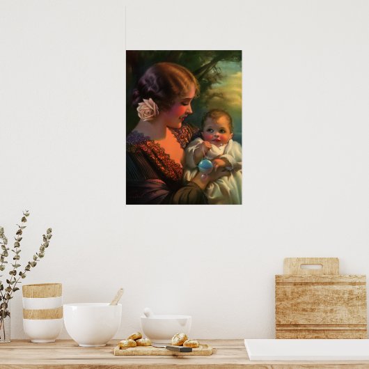  Moederdag portret, mama en Baby Poster (Keuken)