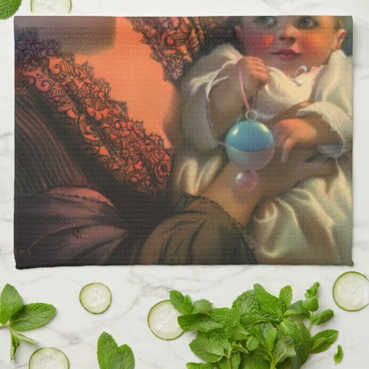  Moederdag portret, mama en Baby Theedoek (Gevouwen)