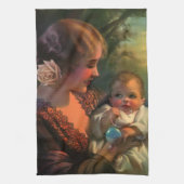  Moederdag portret, mama en Baby Theedoek (Verticaal)