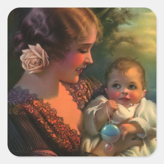  Moederdag portret, mama en Baby Vierkante Sticker (Voorkant)