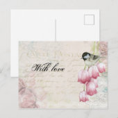 Moederdag  postroze tulpvogels briefkaart (Voorkant / Achterkant)