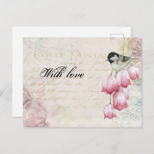 Moederdag  postroze tulpvogels briefkaart (Voorkant / Achterkant)