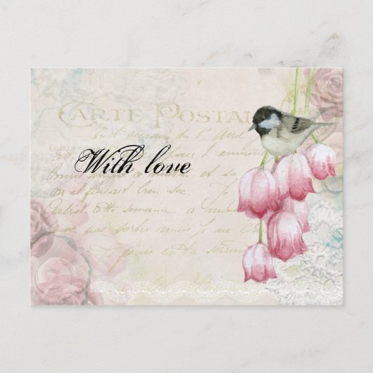 Moederdag  postroze tulpvogels briefkaart (Voorkant)