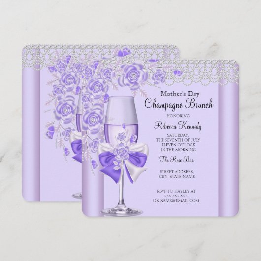 Moederdag Pretty Lilac Rose Champagne Brunch 2C Kaart (Voorkant / Achterkant)