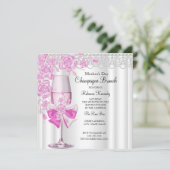 Moederdag Pretty Pink Roos Champagne Brunch 2a Kaart (Staand voorkant)