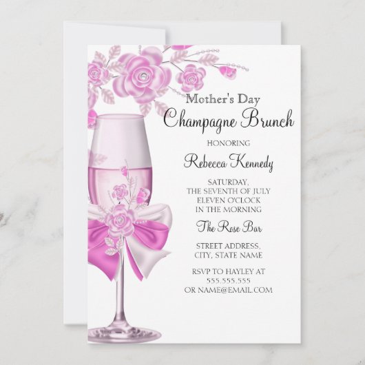Moederdag Pretty Roze Roos Champagne Brunch 2 Kaart (Voorkant)