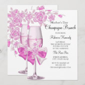 Moederdag Pretty Roze Roos Champagne Brunch 2 Kaart (Voorkant / Achterkant)