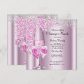 Moederdag Pretty Roze Roos Champagne Brunch 2B Kaart (Voorkant / Achterkant)