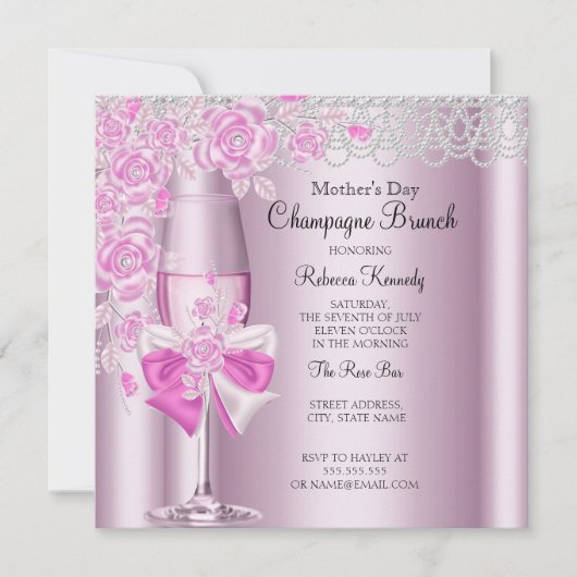 Moederdag Pretty Roze Roos Champagne Brunch 2B Kaart (Voorkant)