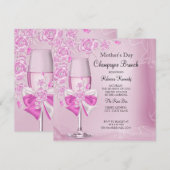 Moederdag Pretty Roze Roos Champagne Brunch Kaart (Voorkant / Achterkant)