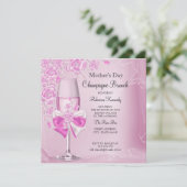 Moederdag Pretty Roze Roos Champagne Brunch Kaart (Staand voorkant)