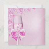 Moederdag Pretty Roze Roos Champagne Brunch Kaart (Achterkant)