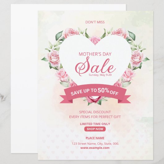 Moederdag promotie verkoop flyer (Voorkant / Achterkant)
