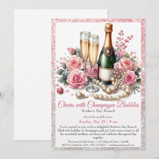 Moederdag - Proost met champagnebubbels Kaart (Voorkant / Achterkant)