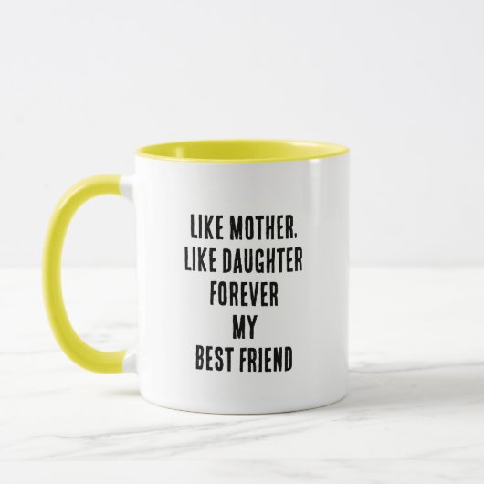 Moederdag Quote Mama Dochter Geel Zwart Wit Mok (Links)