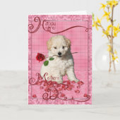 Moederdag - Red Rose - Bichon Frise Puppy Kaart (Gele Bloem)