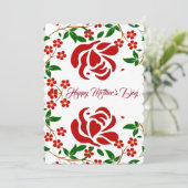 Moederdag Red Roses Floral Green Foliage Cute Feestdagenkaart (Staand voorkant)