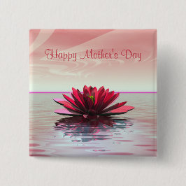 Moederdag Red Water Lily Vierkante Button 5,1 Cm