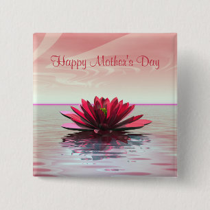 moederdag Red Water Lily Vierkante Button 5,1 Cm