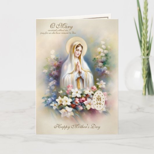 Moederdag Religieus Bloemstuk Maagd Maria Kaart (Voorkant)