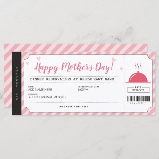 Moederdag Restaurant Reservation Gift Voucher (Voorkant / Achterkant)