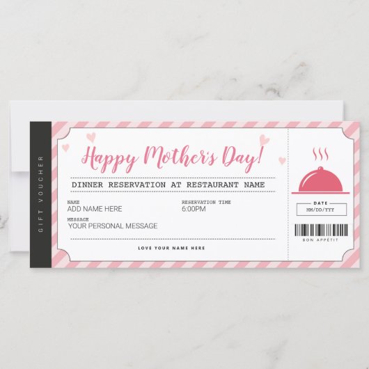 Moederdag Restaurant Reservation Gift Voucher (Voorkant)