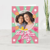 Moederdag retro  70 sterren sterren bloemen foto f kaart (Voorkant)