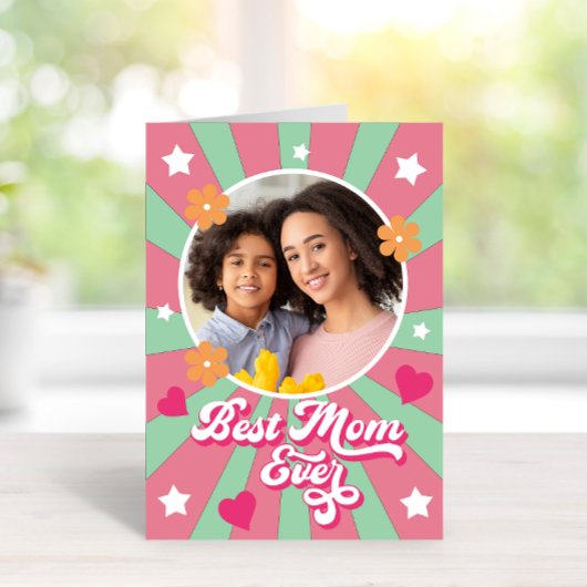 Moederdag retro  70 sterren sterren bloemen foto f kaart