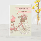 Moederdag Retro Bicycle Rabbit & Flower Basket Kaart (Gele Bloem)