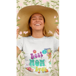 Moederdag Retro Groovy Floral Beste Mam Ooit T-shirt