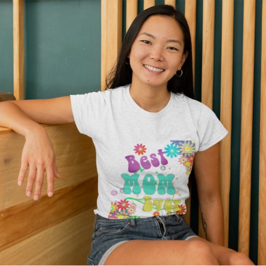 Moederdag Retro Groovy Floral Beste Mam Ooit T-shirt