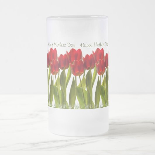 moederdag - Rij van Bright Red Spring Tulips Matglas Bierpul (Center)