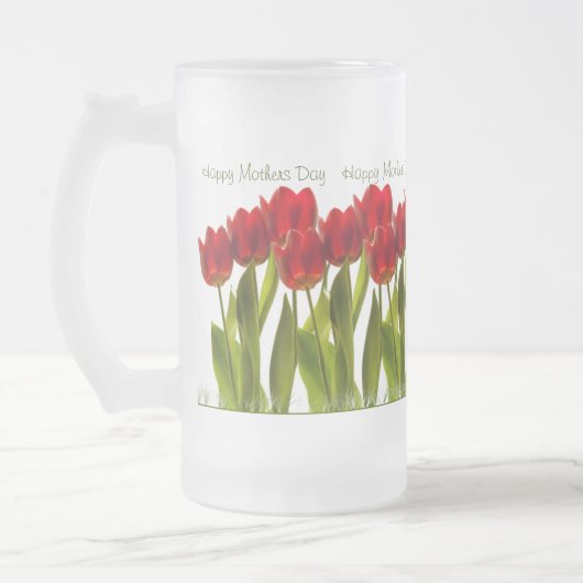 moederdag - Rij van Bright Red Spring Tulips Matglas Bierpul (Links)
