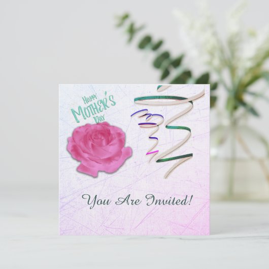 Moederdag Roos en Confetti Kaart (Staand voorkant)