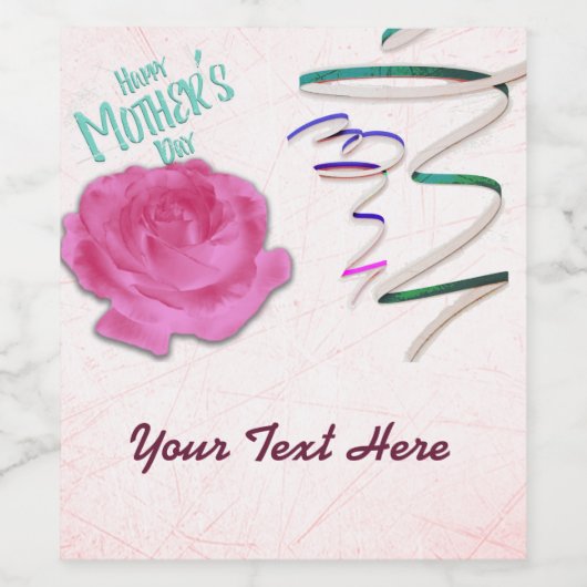 Moederdag Roos en Confetti Wijn Etiket (Enkel label)