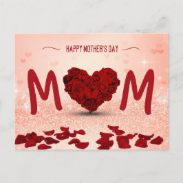 Moederdag Roos Hart Boeket - Briefkaart