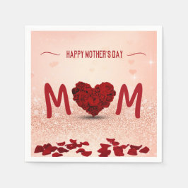 Moederdag Roos Heart Bouquet - Papier Napkin Servet