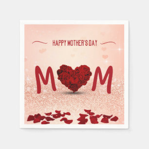 Moederdag Roos Heart Bouquet - Papier Napkin Servet