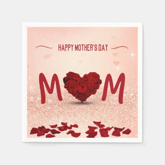 Moederdag Roos Heart Bouquet - Papier Napkin Servet (Voorkant)