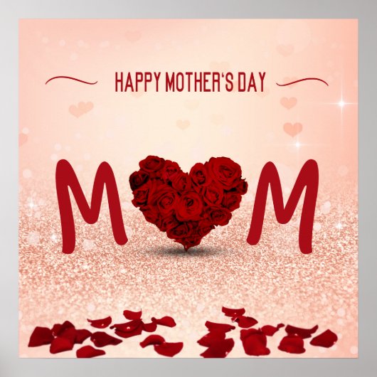 Moederdag Roos Heart Bouquet - Poster print (Voorkant)