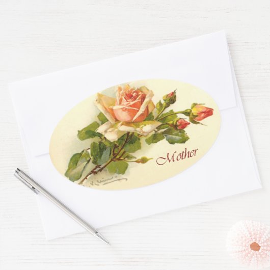Moederdag Roos Ovale Sticker (Envelop)