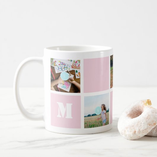 Moederdag Roze 5 foto's Moeder Collage Mok (Met donut)