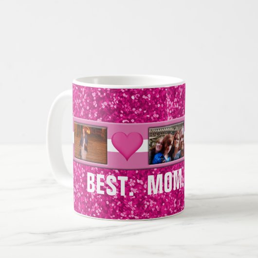 moederdag Roze | Aangepast 3 fotocollage Koffiemok (Voorkant links)