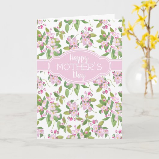 Moederdag Roze appelbloesem op wit Kaart (Gele Bloem)