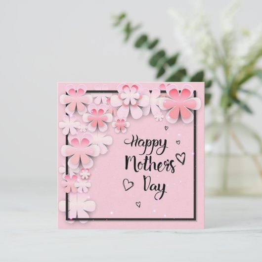 Moederdag Roze Bloemen Feestdagenkaart (Staand voorkant)
