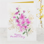 Moederdag Roze bloemen Goud Splatter 2 Foto's Kaart (Gele Bloem)