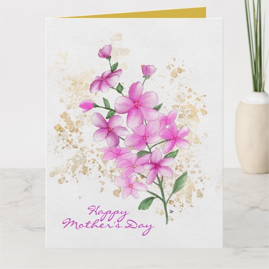 Moederdag Roze bloemen Goud Splatter 2 Foto's Kaart (Voorkant)