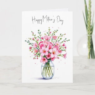 Moederdag roze bloemenboeket met Baby voeten Kaart