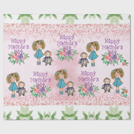 Moederdag roze bloemeninpakpapier cadeaupapier (Vlak)